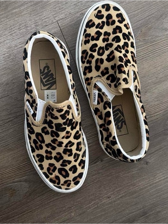 Vans Shoes - Vans Leopard Print Slip-On Sneakers - Tan & Black